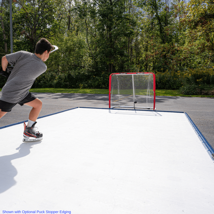 "Unleash your hockey potential on the 10'x18' Premier Rink, powered by Skate Anytime Synthetic Ice. Experience unmatched training space and optimize your performance