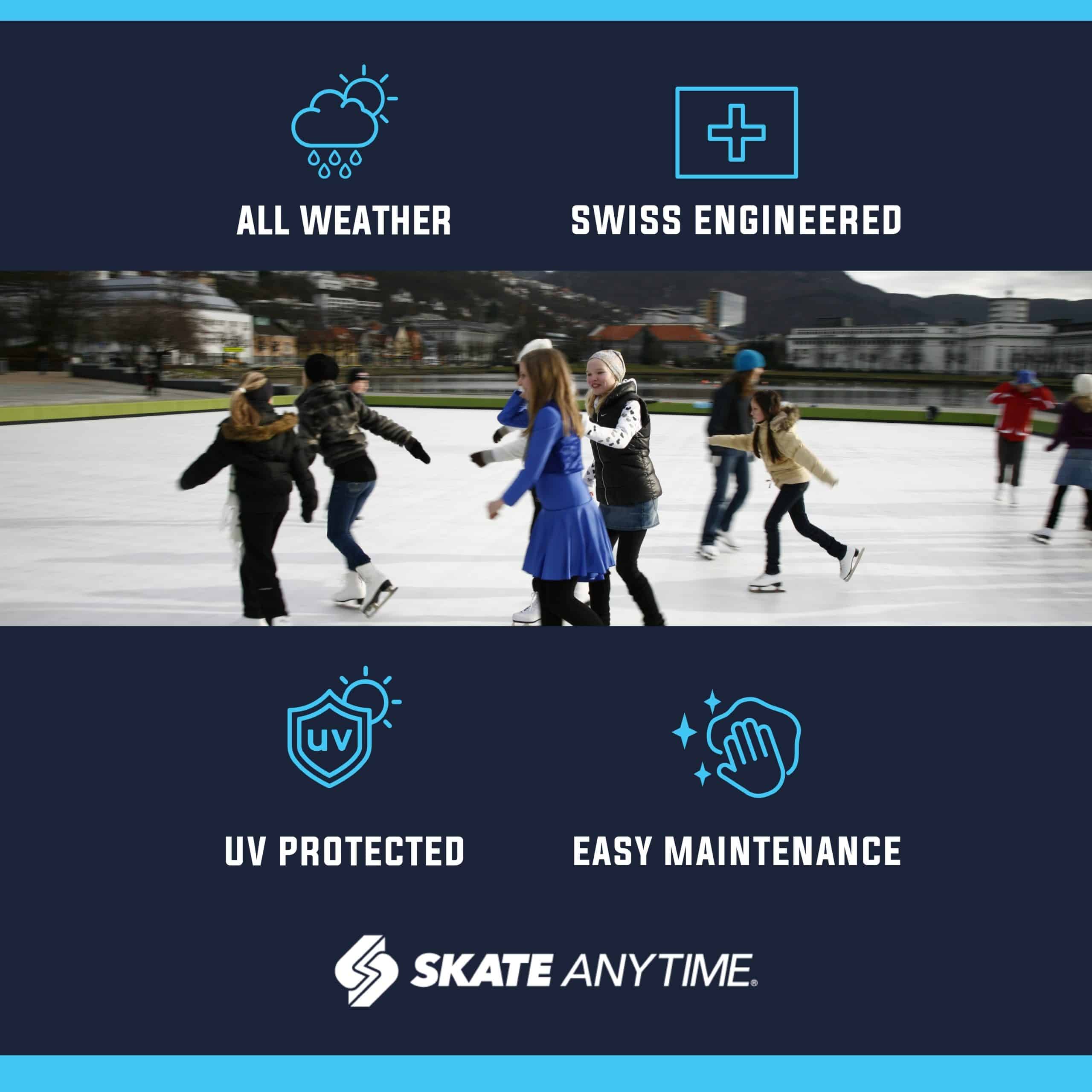 Children enjoying a synthetic ice rink in a community park